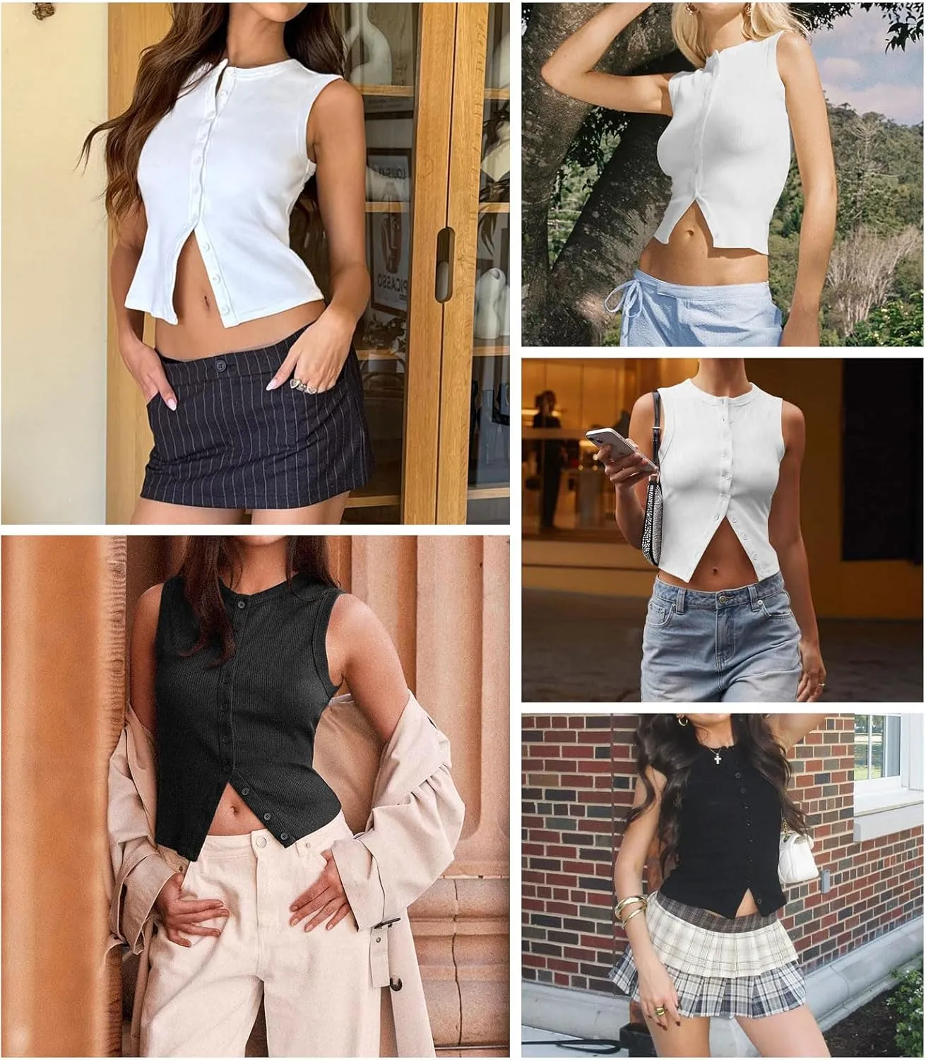 Womens Button Down Tank Top Sleeveless Ribbed Fitted Vest Casual Crewneck Trendy Y2K Going Out Crop Knit Vest Top