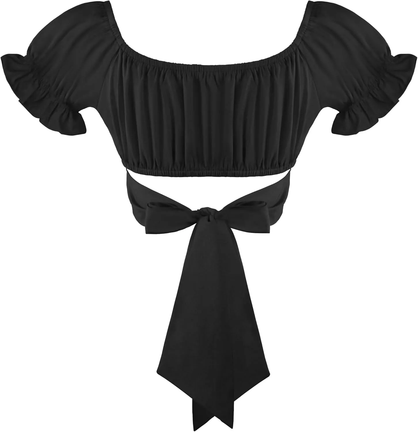 Women's Crop Tops Ruffle Short Sleeve Tie Back Summer Off Shoulder Top Blouse