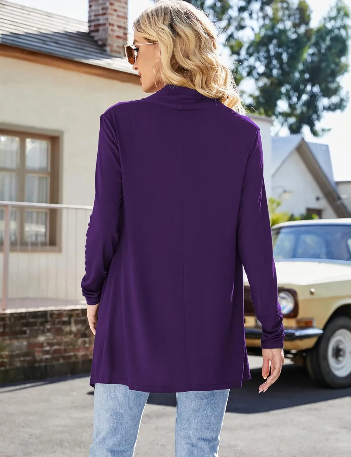 Women's Draped Front Open Cardigan Casual Long Sleeve Lightweight Cardigan Sweaters Duster