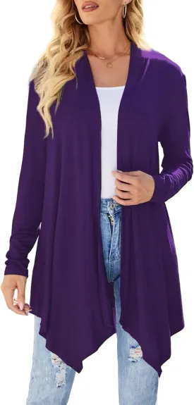Women's Draped Front Open Cardigan Casual Long Sleeve Lightweight Cardigan Sweaters Duster