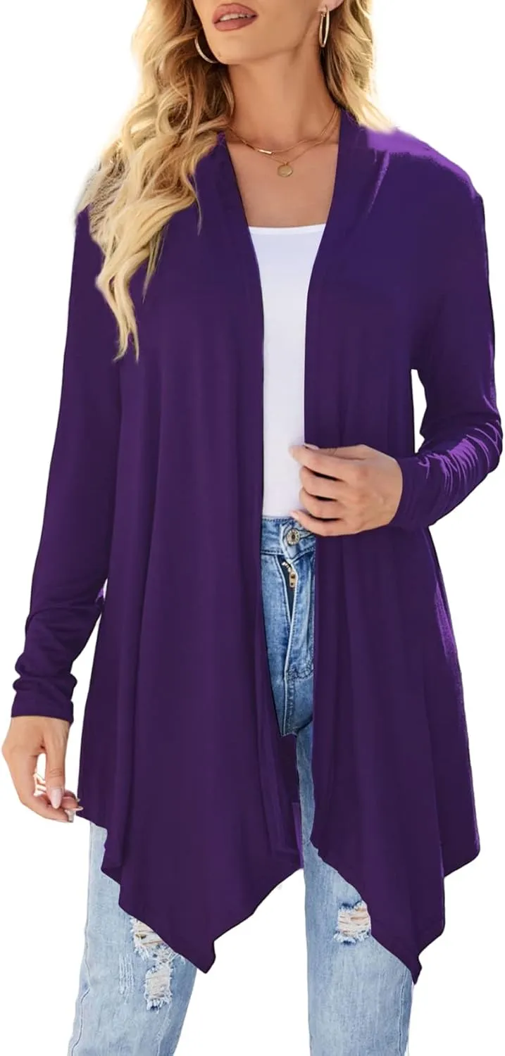 Women's Draped Front Open Cardigan Casual Long Sleeve Lightweight Cardigan Sweaters Duster