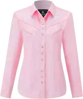 Women's Embroidered Western Cowgirl Slim Fit Shirt Snap Button Down Long Sleeve Shirt with Floral Embroidery