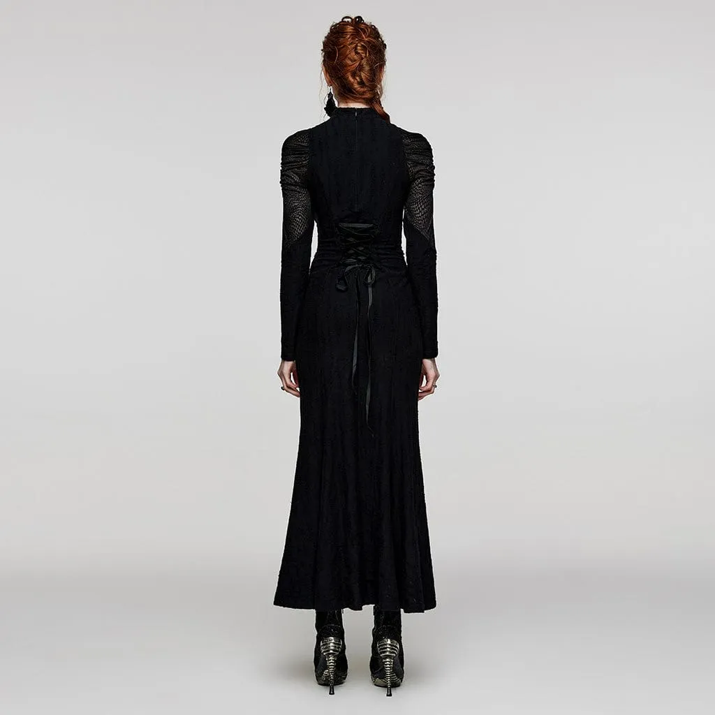 Women's Gothic Stand Collar Lace-up Fishtail Wedding Dress