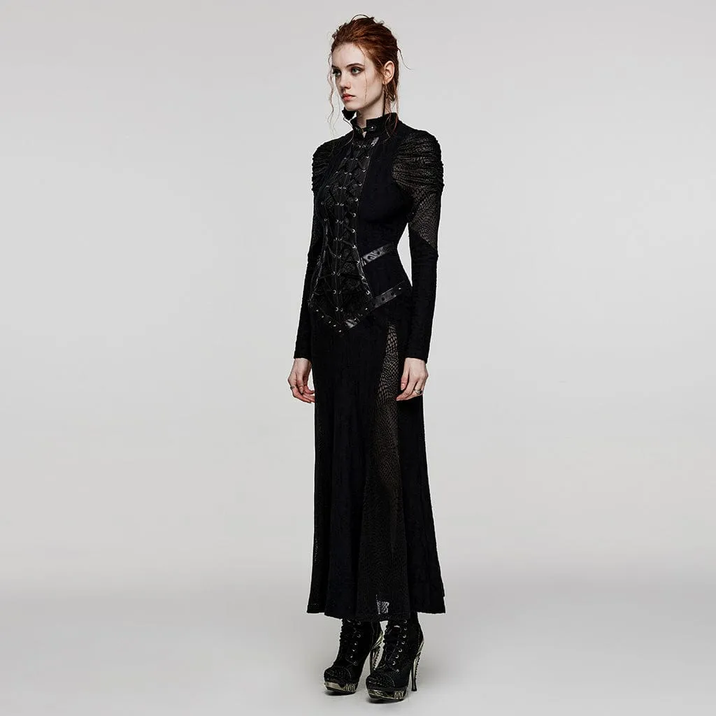 Women's Gothic Stand Collar Lace-up Fishtail Wedding Dress