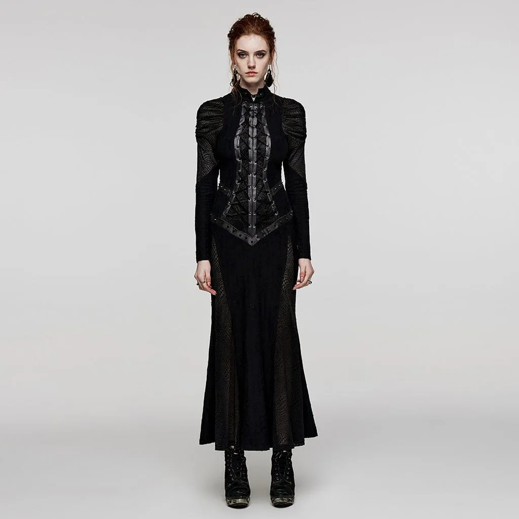 Women's Gothic Stand Collar Lace-up Fishtail Wedding Dress