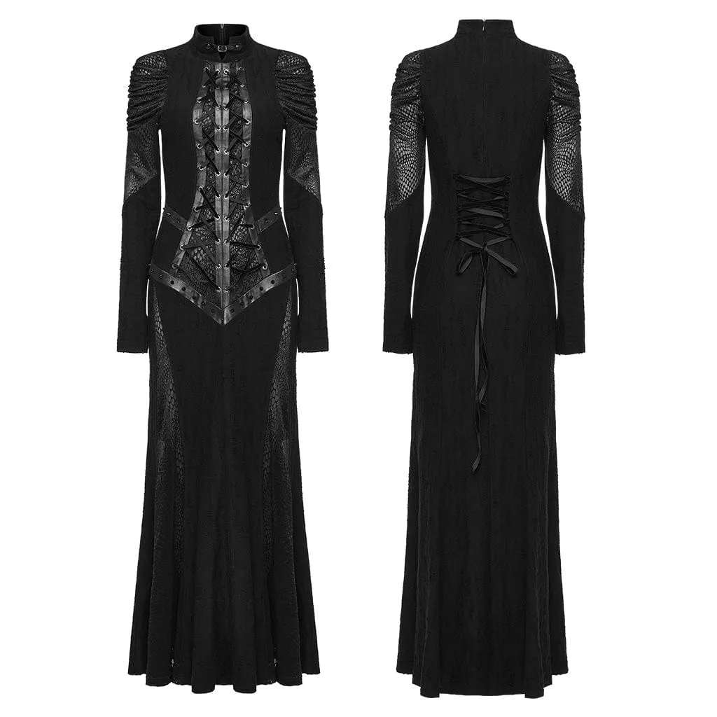 Women's Gothic Stand Collar Lace-up Fishtail Wedding Dress