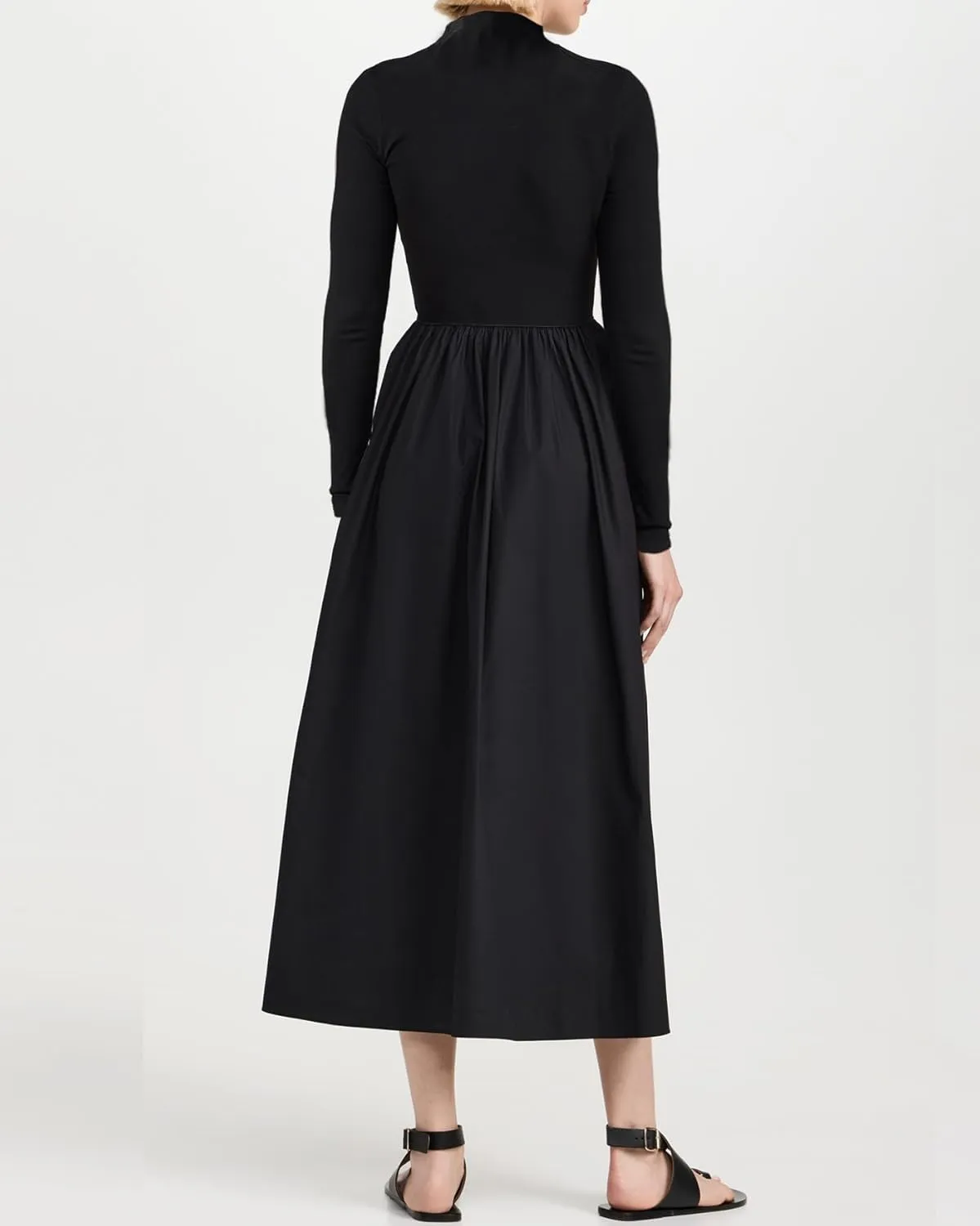 Women's Long Sleeve Turtleneck Maxi Dress Elegant Patchwork Casual Flowy Mock Neck Long Dress with Pockets