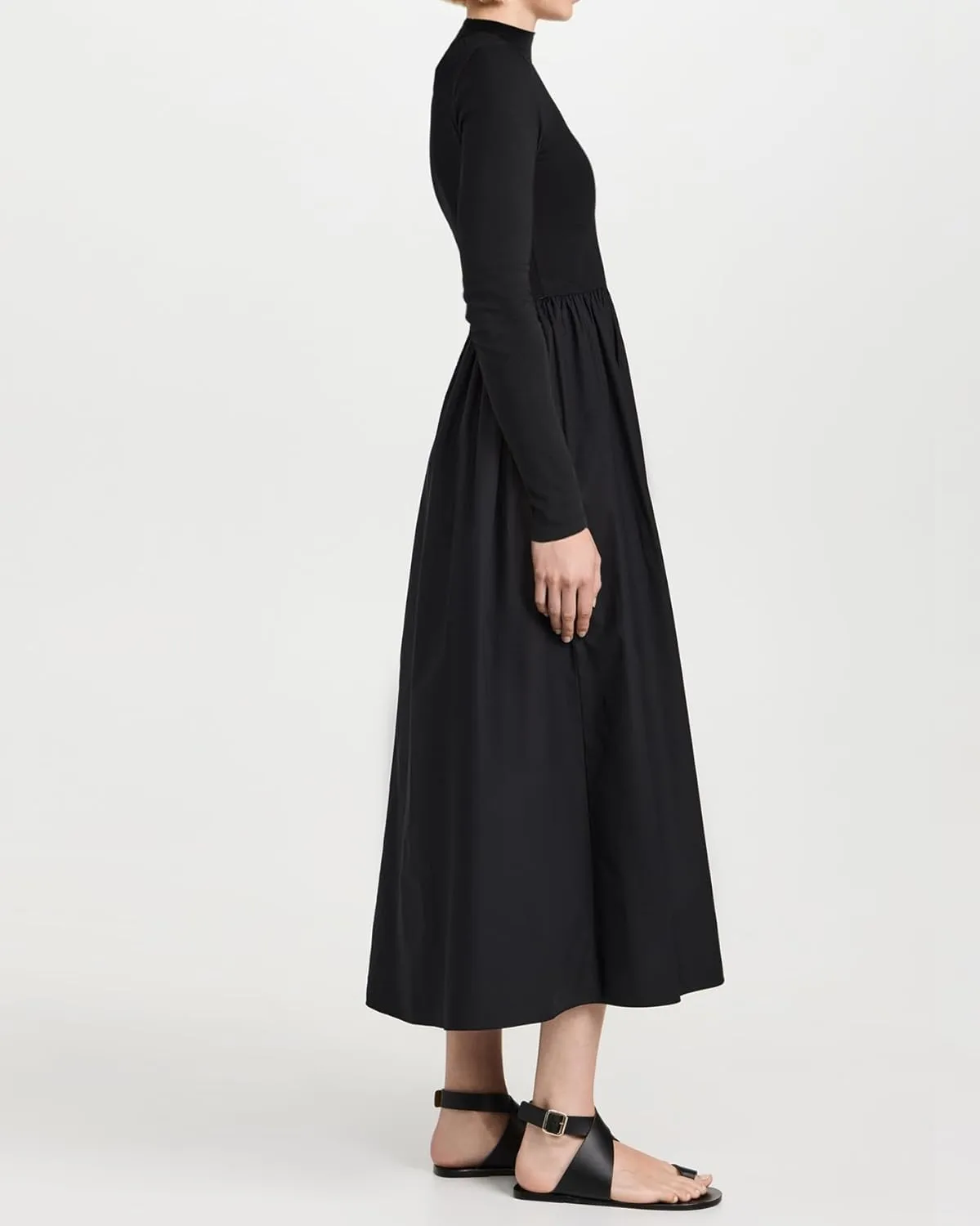 Women's Long Sleeve Turtleneck Maxi Dress Elegant Patchwork Casual Flowy Mock Neck Long Dress with Pockets