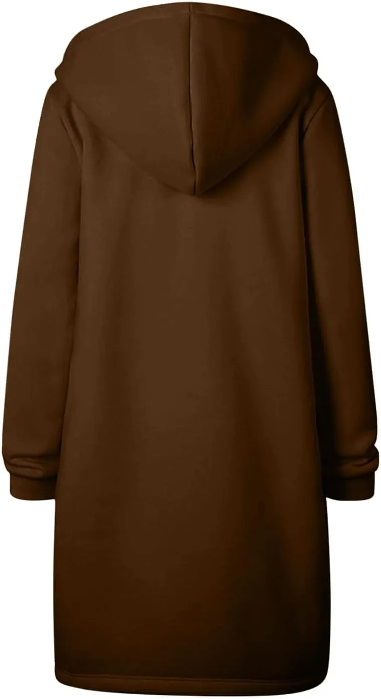 Womens Long Sweatshirts Oversized Zip Up Hoodies Knee length Long Fleece Tunic Sweatshirts Hoodie Fall Jackets Coats