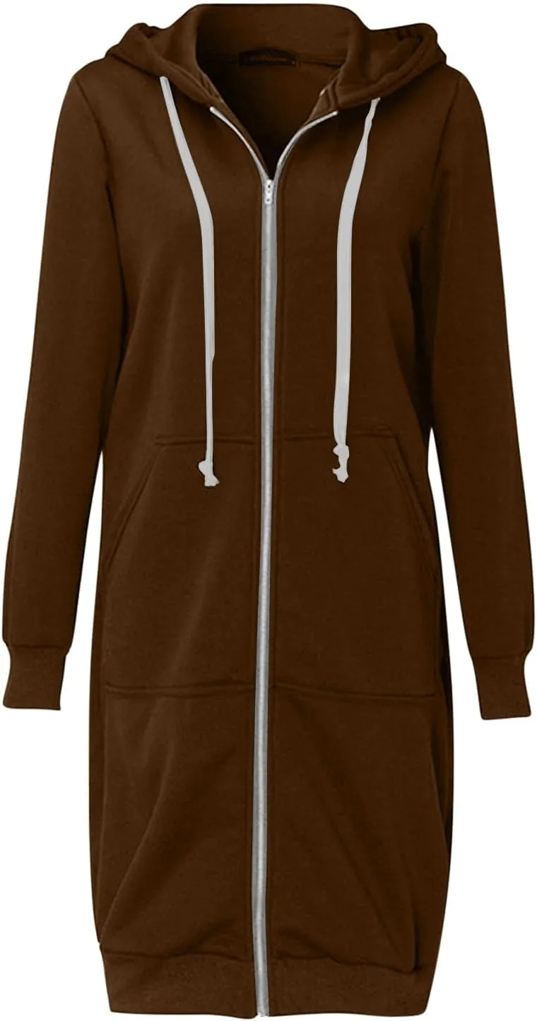 Womens Long Sweatshirts Oversized Zip Up Hoodies Knee length Long Fleece Tunic Sweatshirts Hoodie Fall Jackets Coats
