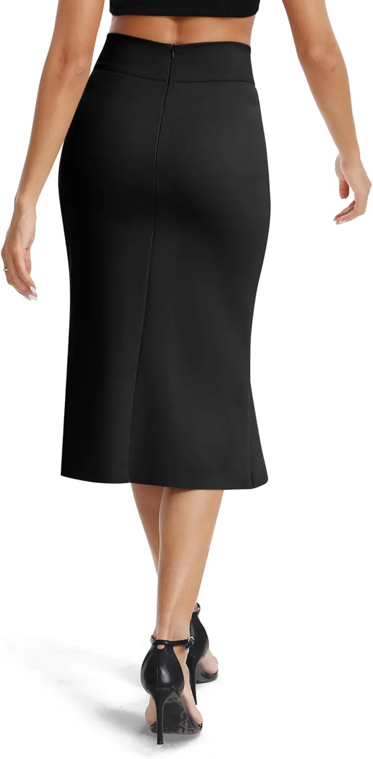 Women's Stretch Office Fishtail Pencil Skirts Casual High Waist Bodycon Midi Skirt