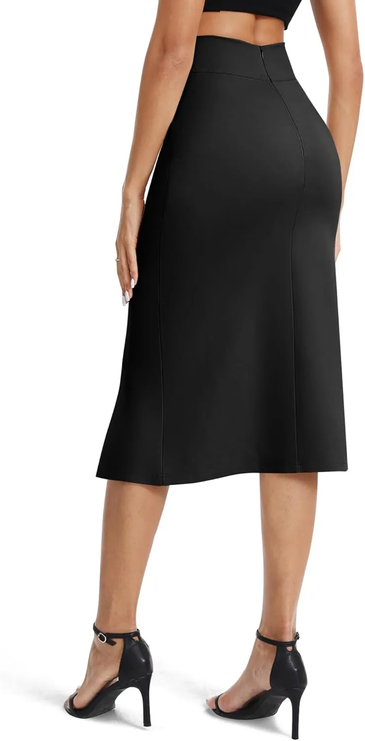 Women's Stretch Office Fishtail Pencil Skirts Casual High Waist Bodycon Midi Skirt
