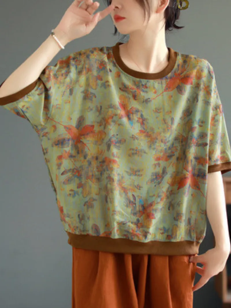 Women's Summer Any Occasion Loose Floral Printed Tops