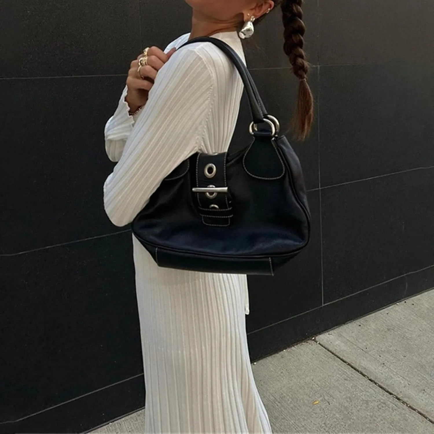 WZTYYDS Women Fall Long Sleeve Knit Dress Elegant Bodycon Dress Crew Neck Ribbed Solid Long Dress Streetwear