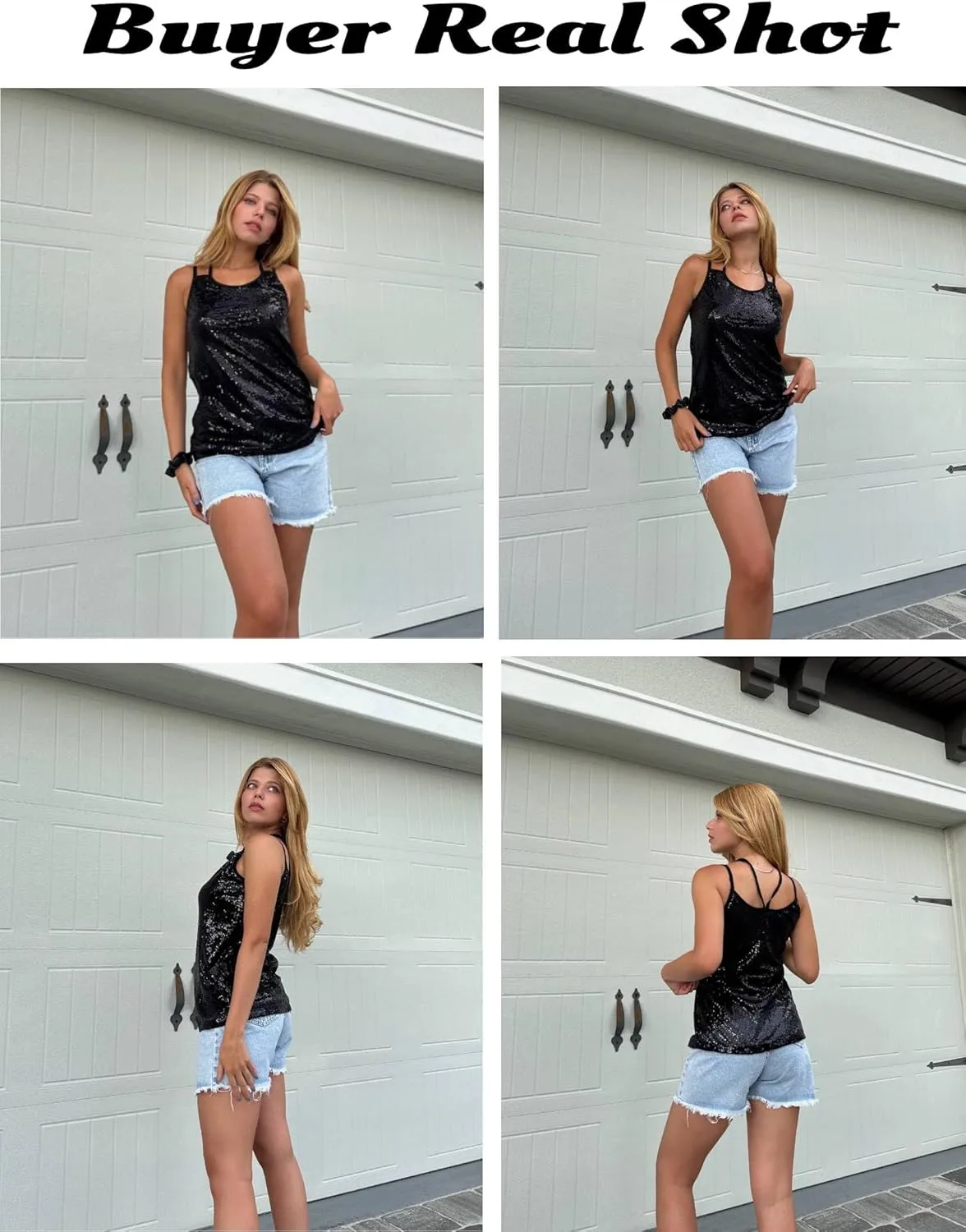 Zeagoo Women's Sleeveless Sequin Top Sparkle Glitter Top Shimmer Camisole Vest Tank Tops