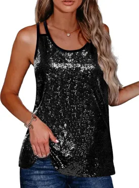Zeagoo Women's Sleeveless Sequin Top Sparkle Glitter Top Shimmer Camisole Vest Tank Tops
