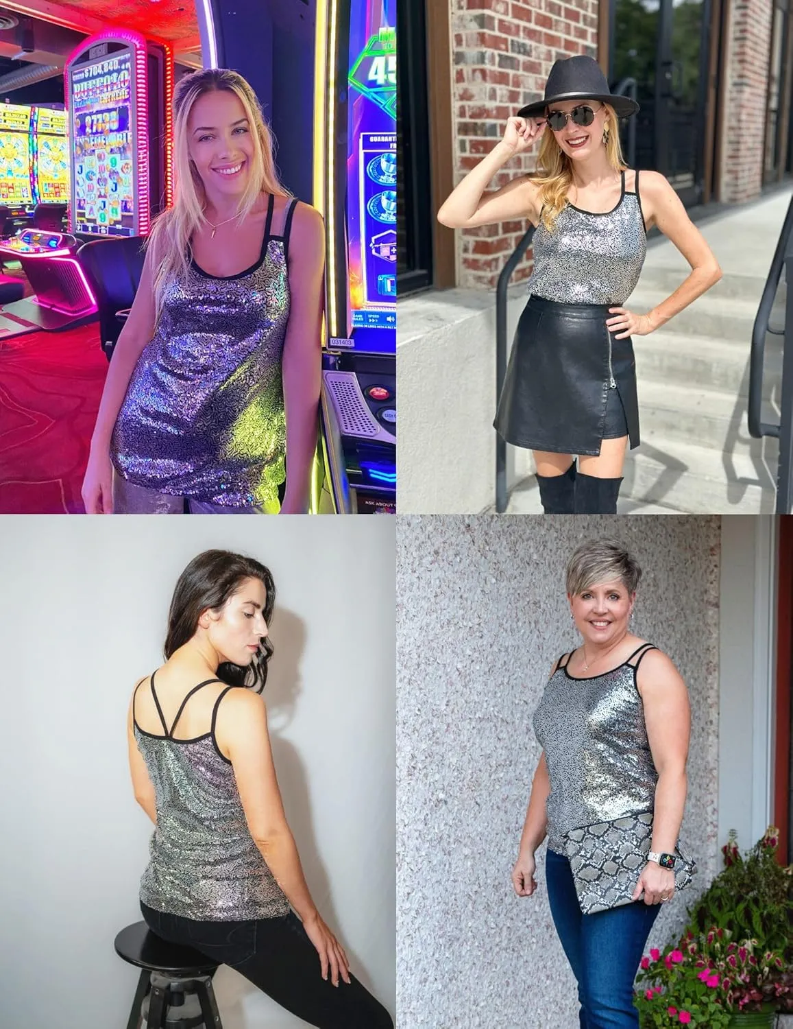 Zeagoo Women's Sleeveless Sequin Top Sparkle Glitter Top Shimmer Camisole Vest Tank Tops