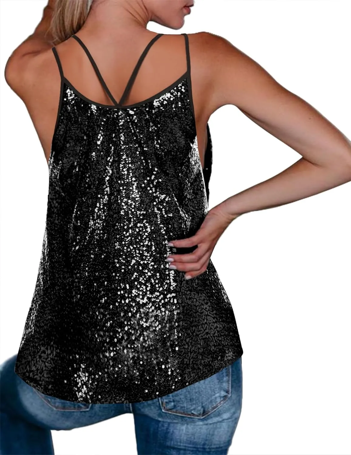 Zeagoo Women's Sleeveless Sequin Top Sparkle Glitter Top Shimmer Camisole Vest Tank Tops