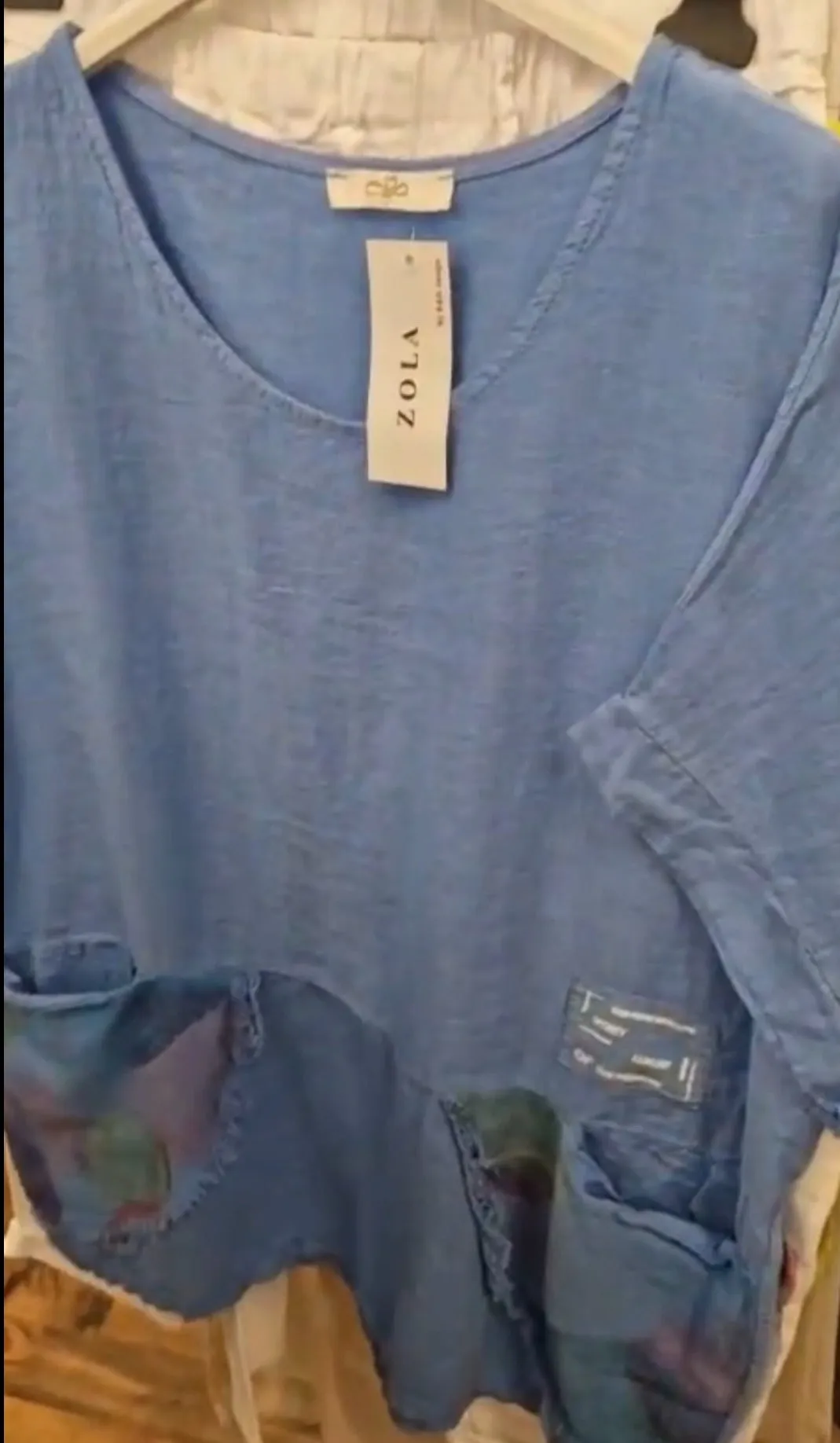 Zola Scoop neck Linen Top with print pockets